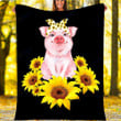Custom Blanket Cute Piggy With Sunflower Blanket - Fleece Blanket