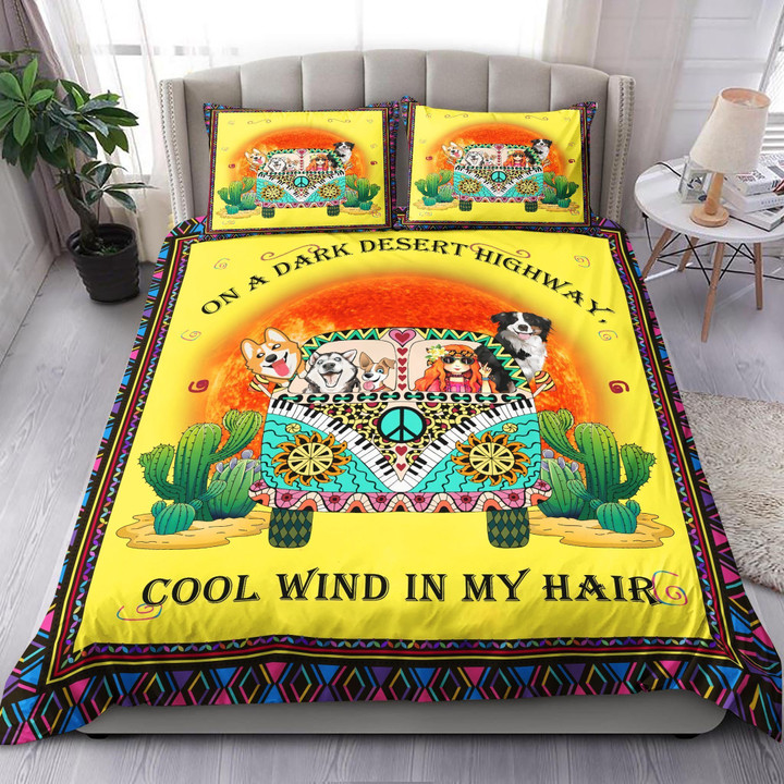 Dogs On Hippie Van Cool Wind In My Hair Cotton Bed Sheets Spread Comforter Duvet Cover Bedding Sets