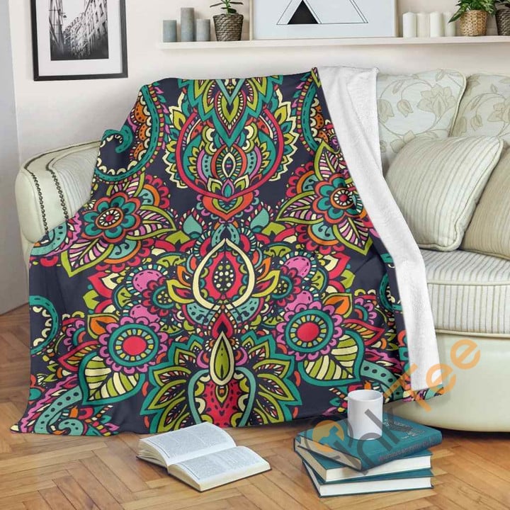 Colorful Floral Mandala Premium Fleece Blanket