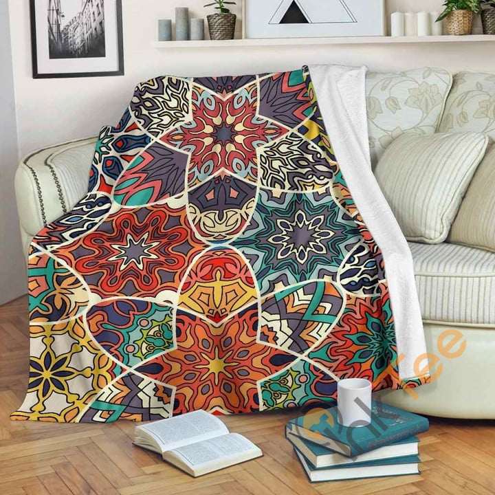 Mandala Star Bohemian Pattern Premium Fleece Blanket