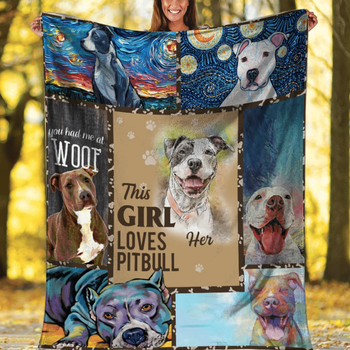 Pit Bull Fleece Blanket Sherpa Blanket This Girl Loves Her Pit Bulls Gifts For Pit Bull Lovers
