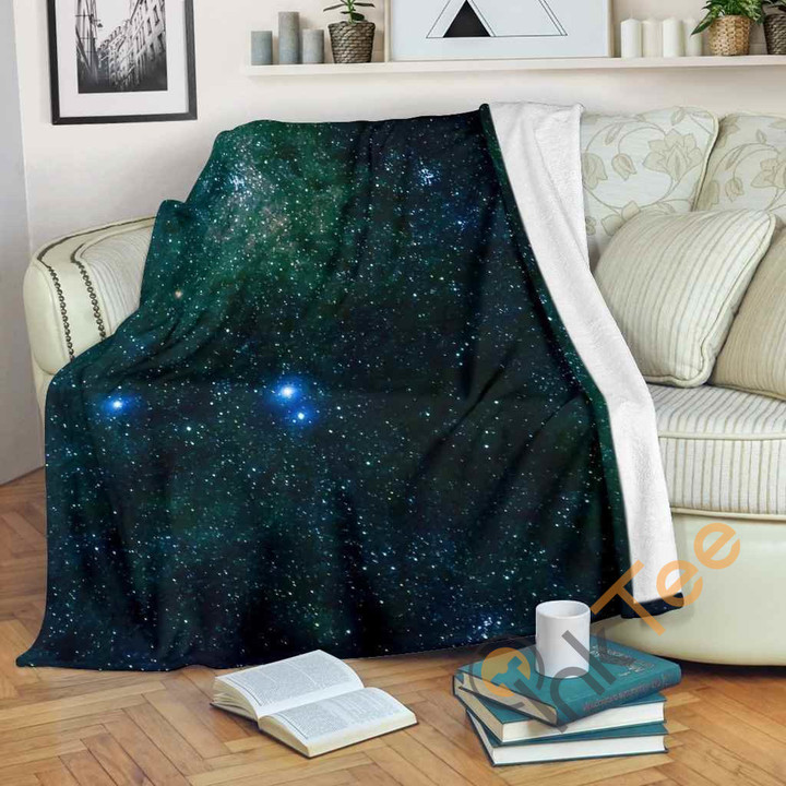 Dark Green Galaxy Space Premium Fleece Blanket