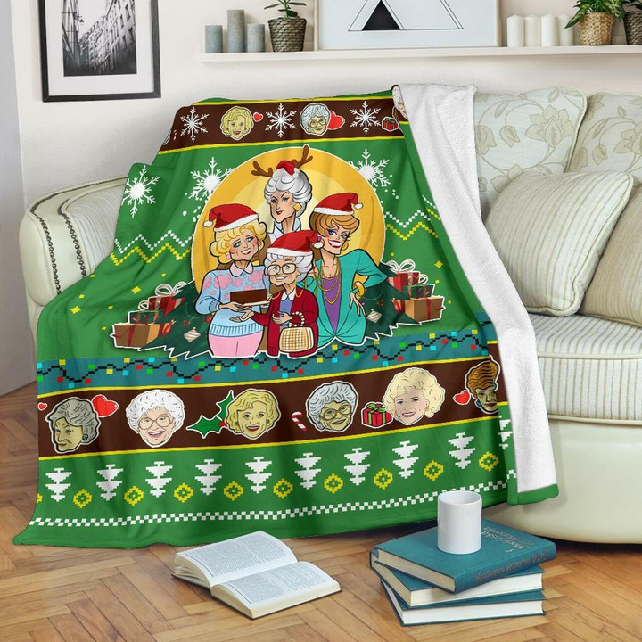Green Golden Girls Christmas Premium Fleece Blanket 3D All Over Print - Amazing Gift Idea Large Size 60x80 Inches Blanket75