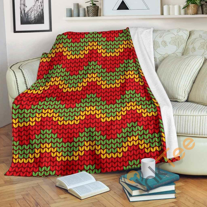 Knitted Reggae Pattern Premium Fleece Blanket