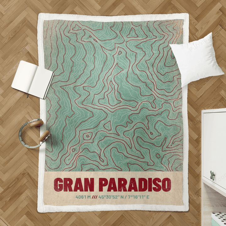 Gran Paradiso Topo Map - Topographic Maps Retro Sherpa Fleece Blanket