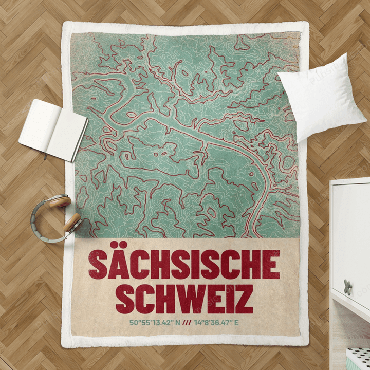 Saechsische Schweiz Map - Topographic Maps Retro Sherpa Fleece Blanket