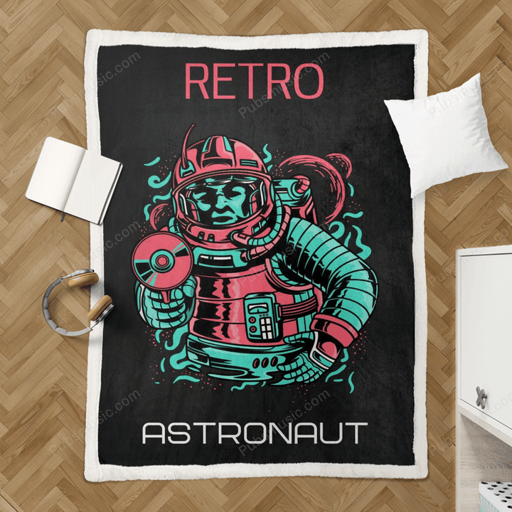Retro Astronaut in Space - Space Designs Sherpa Fleece Blanket