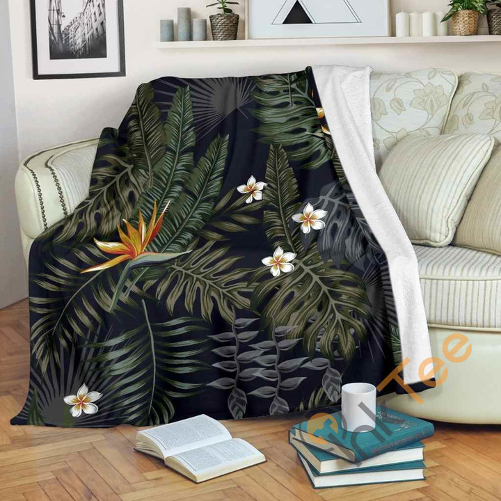 Night Tropical Hawaii Pattern Premium Fleece Blanket