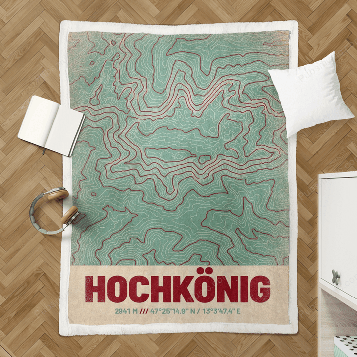 Hochkoenig Topographic Map - Topographic Maps Retro Sherpa Fleece Blanket