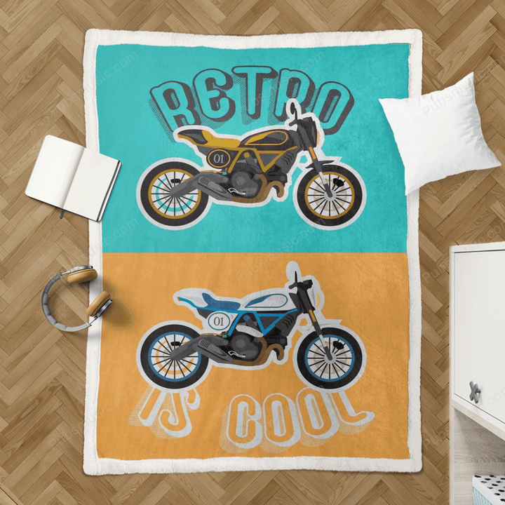 retro is cool motorcycle - Illustration Art Sherpa Fleece Blanket