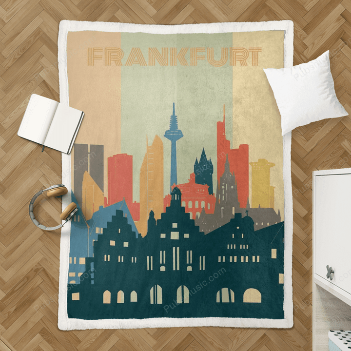 frankfurt city retro - Cityscape Retro Sherpa Fleece Blanket
