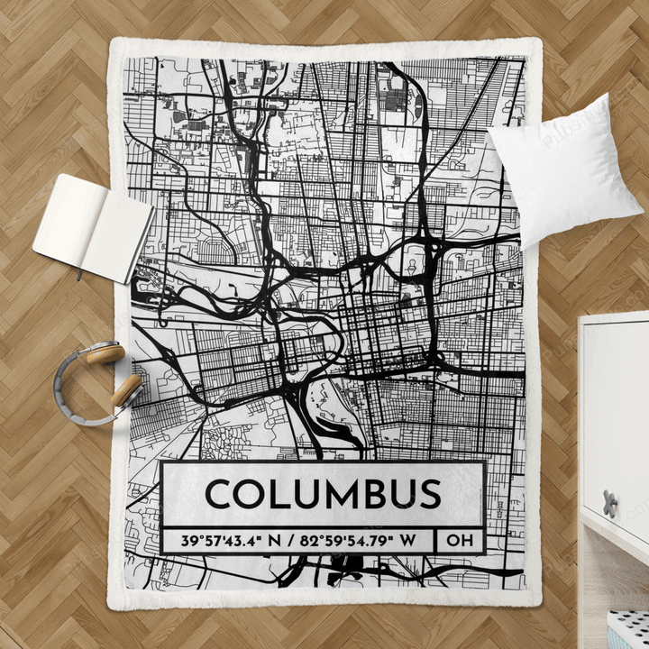 Columbus City Map Design - City Maps Usa Retro Sherpa Fleece Blanket