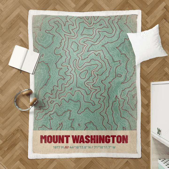 Mount Washington Topo Map - Topographic Maps Retro Sherpa Fleece Blanket