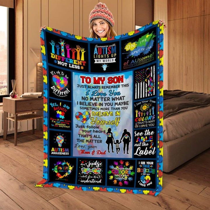 Autism Awareness To My Son Just Follow Your Heart Love Sayings Letter From Mom & Dad Throw Chistmas Gift Ideas Cozy Fleece Blanket, Sherpa Blanket