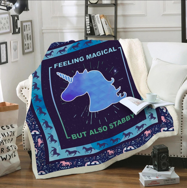 Feeling Manical But Also Stabby Unicorn Premium Sofa Blanket Fleece Blanket