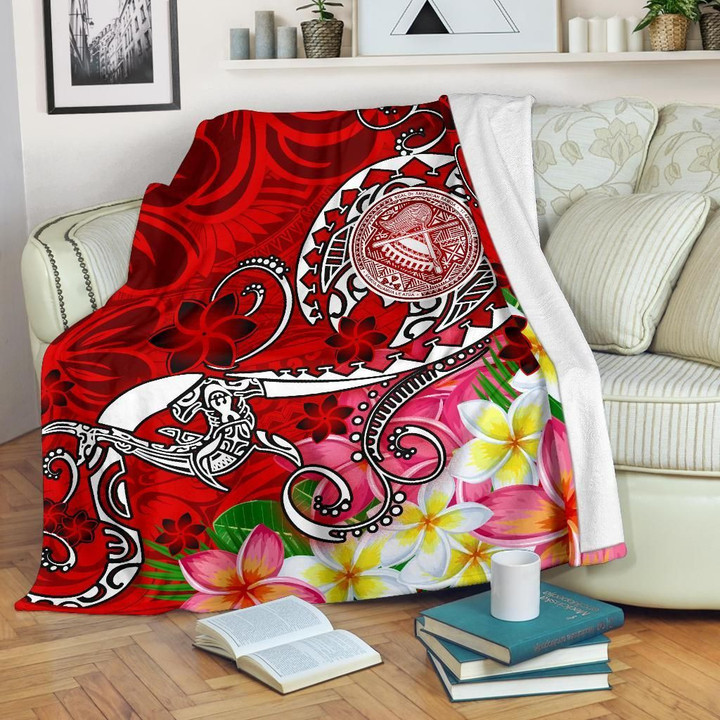 FamilyGater Blanket - American Samoa Polynesian Premium Blanket - Turtle Plumeria (Red) - BN18
