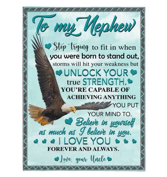 To My Nephew Storms Hit Your Weakness But Unlock True Strength Believe In Yourself Eagle I Love You Gift From Uncle Fleece Blanket Christmas Gift Ideas