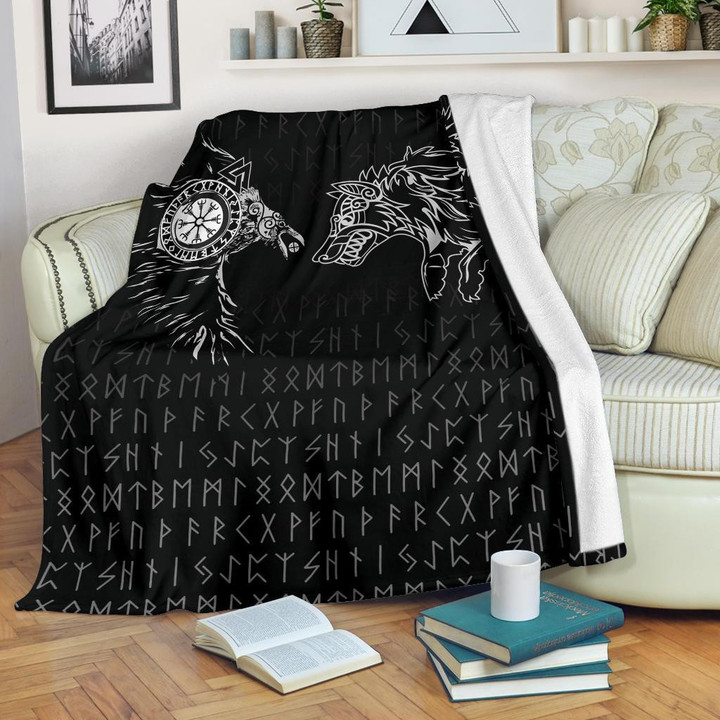 Viking Premium Blanket - Raven and Wolf Special Tattoo A7