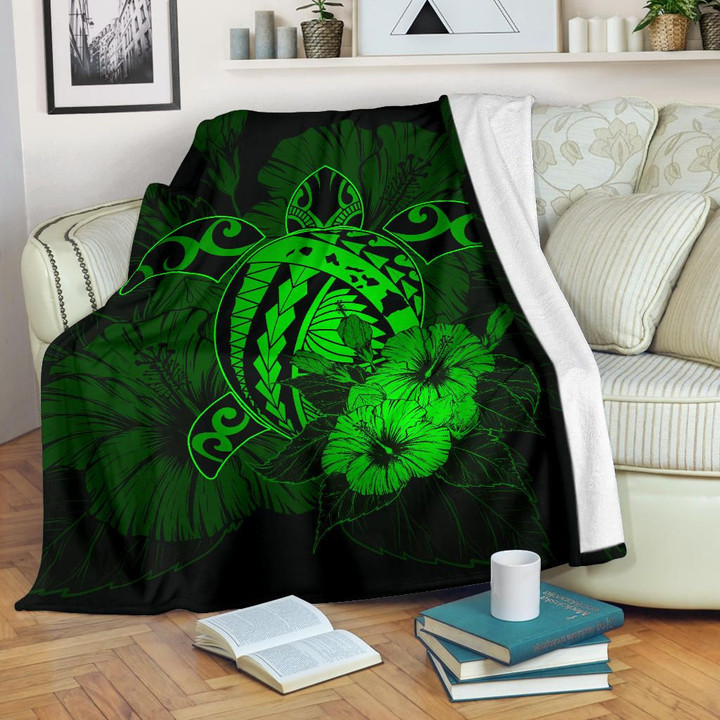 FamilyGater Blanket - Hawaii Hibiscus Premium Blanket - Harold Turtle - Green - AH J9