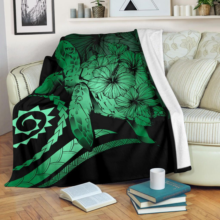 FamilyGater Blanket - Hawaii Turtle Hibiscus Polynesian Vintage Premium Blanket - Green - AH - J4
