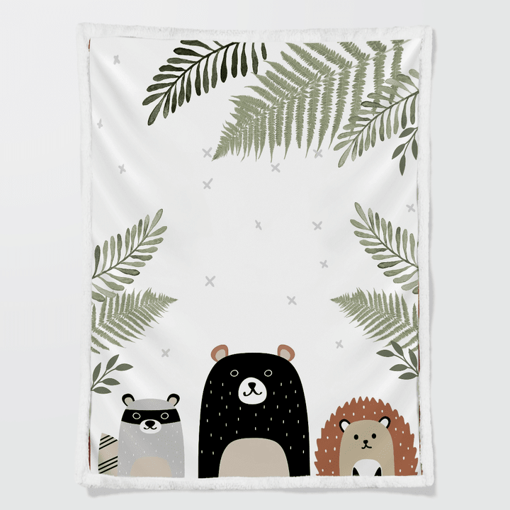 Cute Bear Raccoon Hedgehog Forest Animals Sherpa Blanket W220992