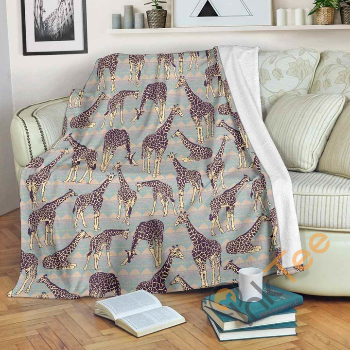 Aztec Giraffe Pattern Premium Fleece Blanket