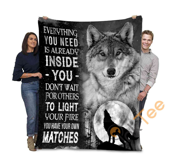 Grey Wolf Everything You Need Is Already Inside You Ultra Soft Cozy Plush Fleece Blanket