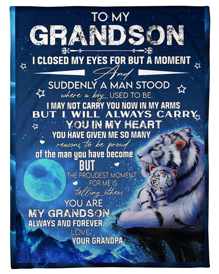 Tiger Grandpa To My Grandson Fleece Blanket Carry You In My Heart Fleece Blanket