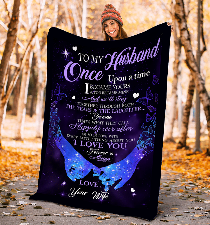 Happy valentine's day to my husband soft throw fleece blanket sentimental gift for husband galaxy butterfly blanket love letter to my husband - NQSD286