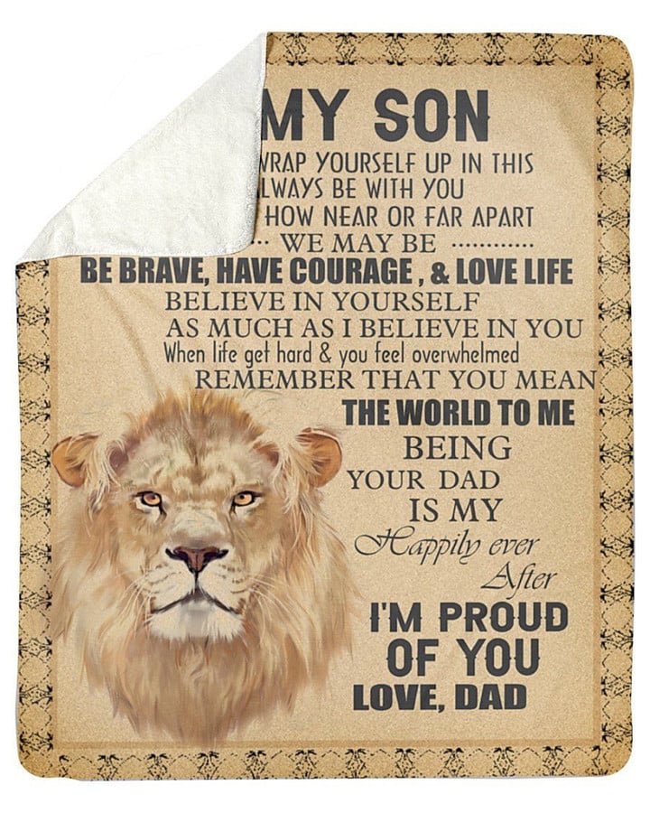 Lion Dad To Son I'M Proud Of You Fleece Blanket Sherpa Blanket