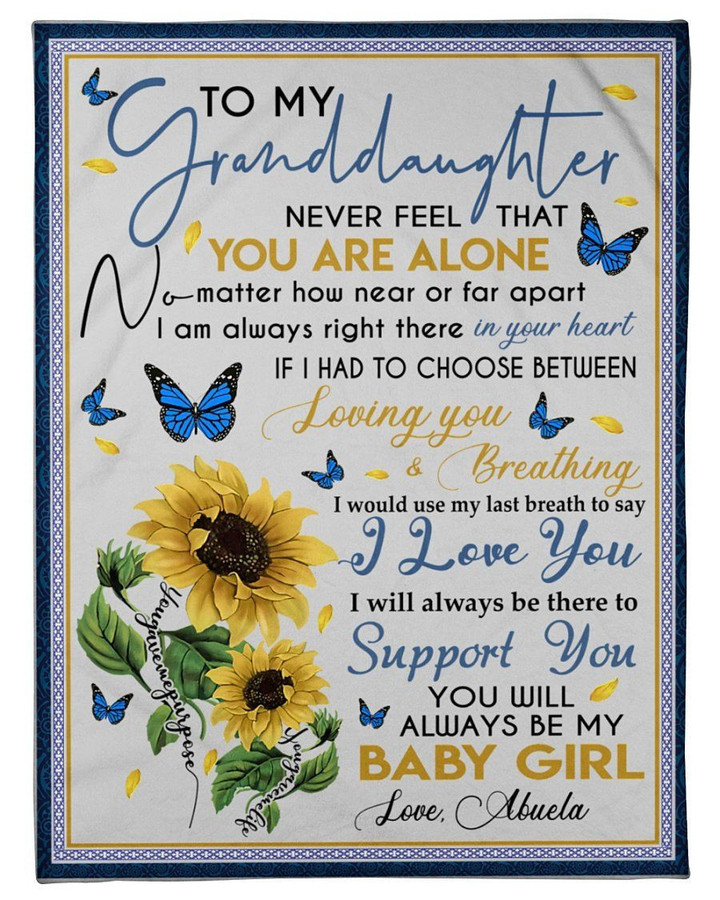Gift For Granddaughter Butterfly And Sunflower Loving You And Breathing Fleece Blanket