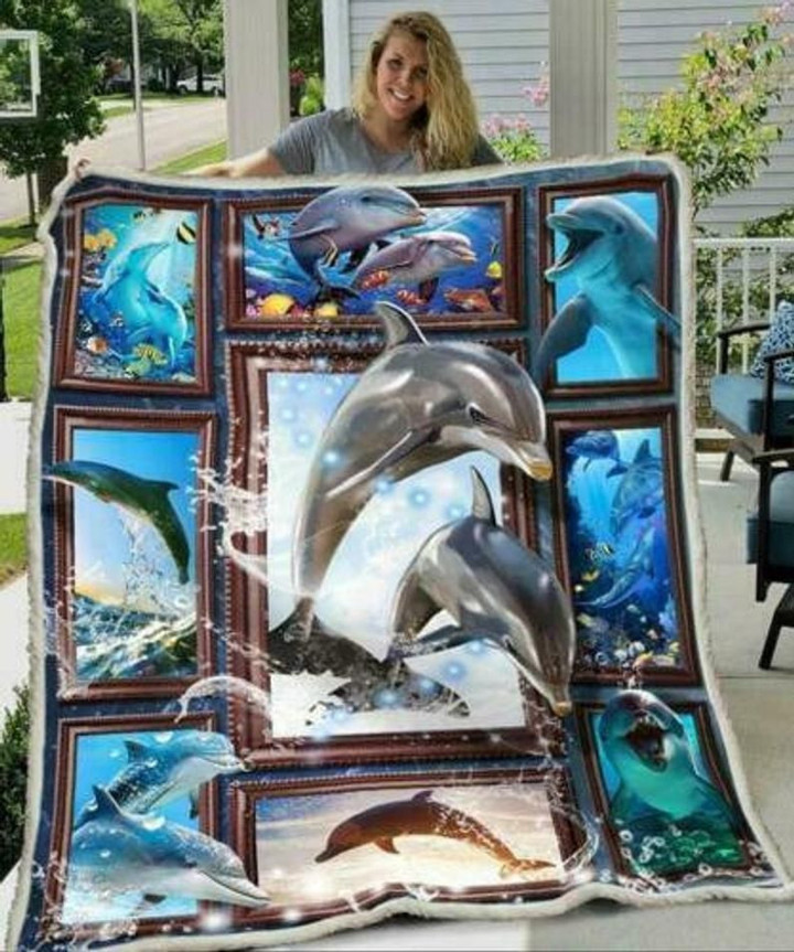 Dolphin Fleece Quilt Blanket Personalized Customized Home Bedroom Decor Gift