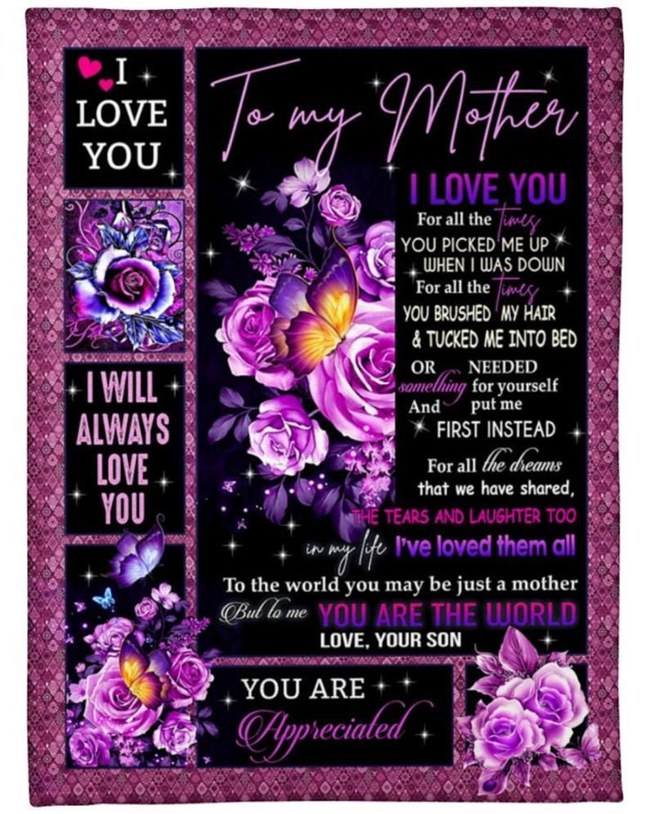 To My Mom Happy Mother'S Day I Love You For All The Times For Mom Butterfly And Flower Mothers Day Fleece Quilt Blanket Personalized Home Decor