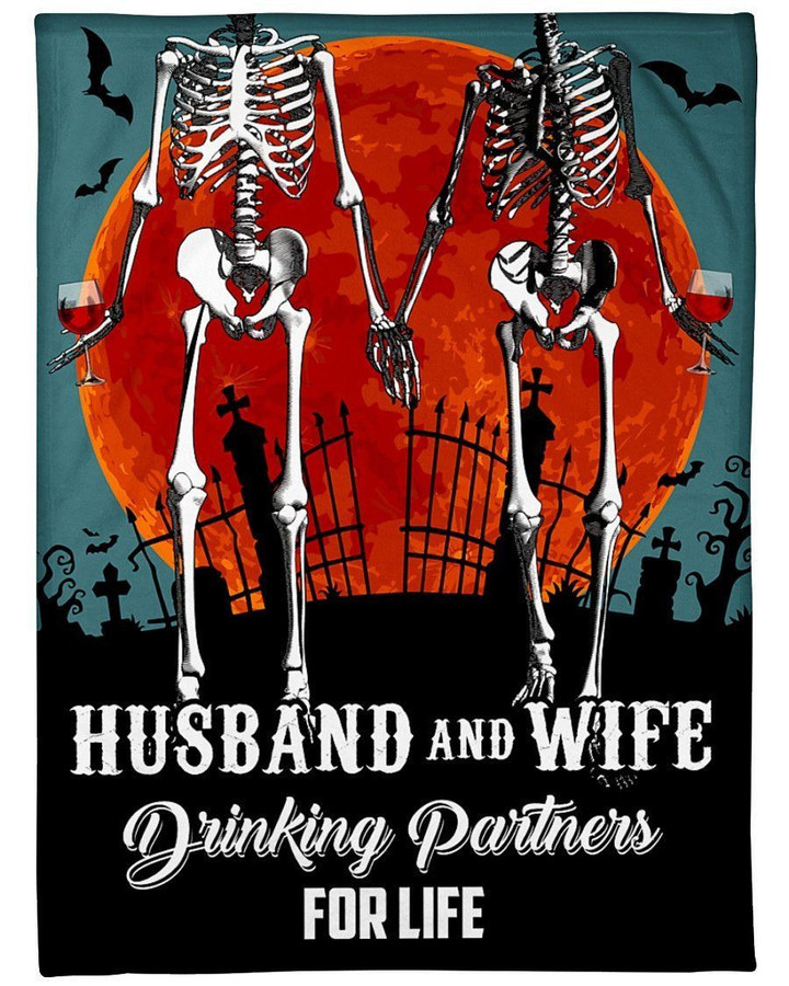 Skull Husband And Wife Drinking Partner For Life Fleece Blanket Gift For Him