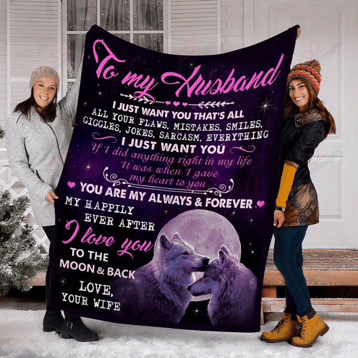 To My Husband Love You To The Moon And Back Sherpa Fleece Blanket Iast Bubl