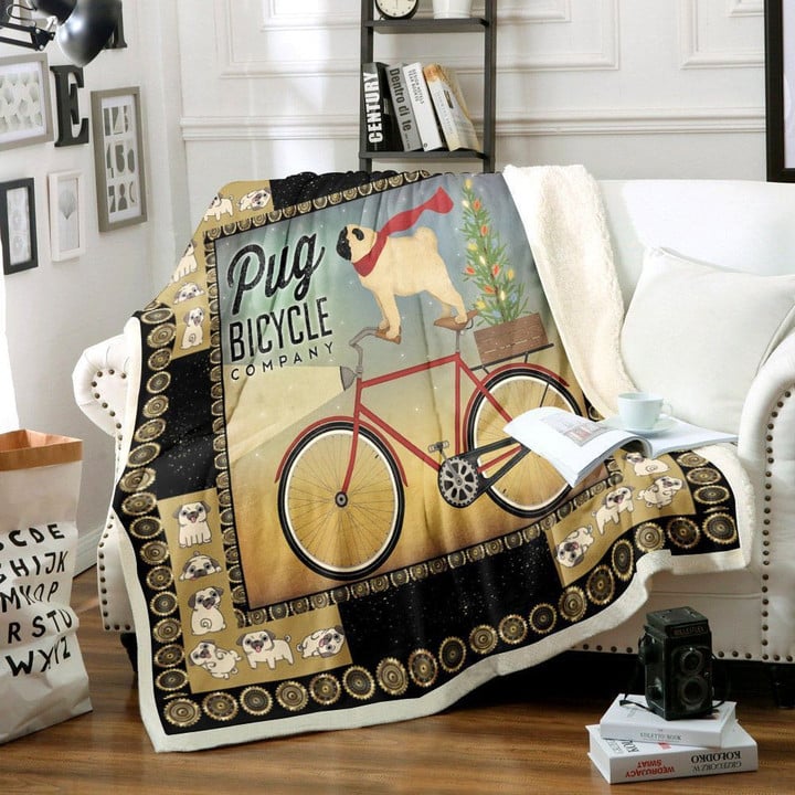 Pug Bicycle Sherpa Fleece Blanket Yk