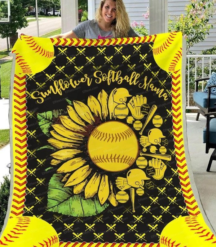Glorious Sunflower Softball Mama Sherpa Fleece Blanket Rrvl