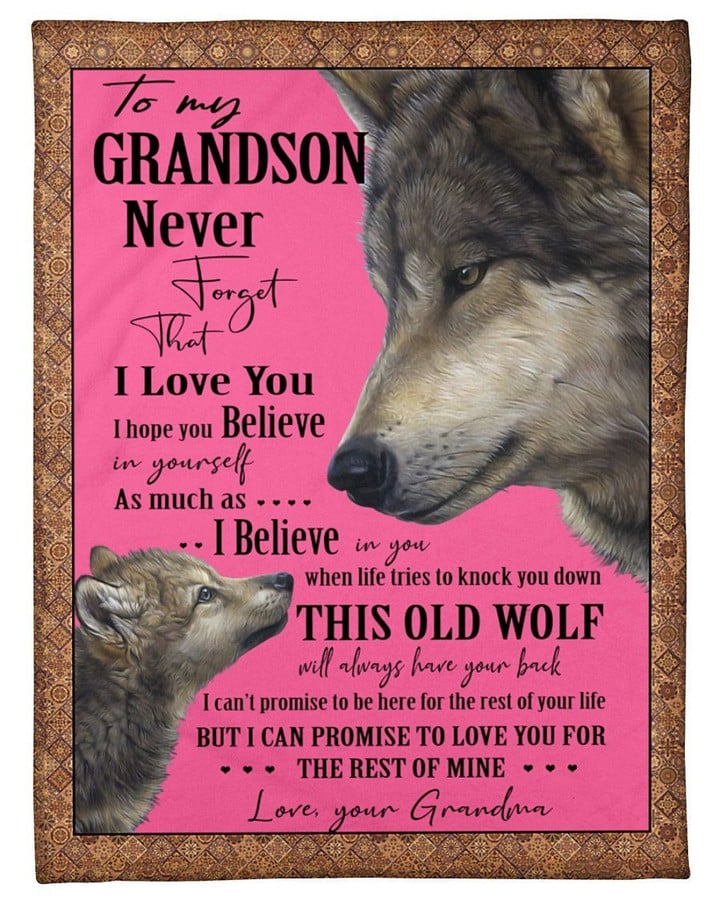 Wolf Grandma Gift For Grandson Love You For The Rest Of Mine Fleece Blanket