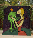 Pretty Blonde Princess Kissing A Frog Summer Quilt Blanket