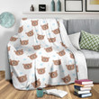 Brown Bear Face Pattern Print Design Fleece Blanket