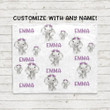 Emma Custom Text Name Purple Floral Elephant Printed Fleece Blanket