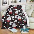 Rabbit With Red Ribbon Pattern Print Design Black Soft Fleece Blanket