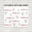 Isabella Pink Floral Elephant Name Custom Text Printed Fleece Blanket