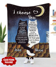 Personalized Name I Choose You Cats Under Moon Couple Gifts, Valentine Gifts Cozy Fleece Blanket, Sherpa Blanket