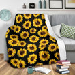 Yellow Sunflower Pattern Black Print Design Fleece Blanket