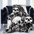 Black Floral Skull Am2712138Cl Fleece Blanket