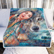 Native Girl And Wolf Gs-0905Hn Fleece Blanket