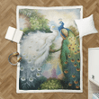 White And Green Peacock Couple Printed Sherpa Blanket