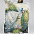 White And Green Peacock Couple Printed Sherpa Blanket