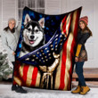 Custom Blanket Husky Dog American Flag Blanket - Dog Gifts - Fleece Blanket